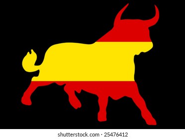 black background with a bull in the spanish colors