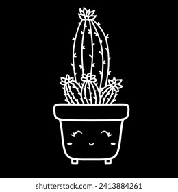 black background cactus icon vector, flat icon, stroke outline icon set isolated on black background flat vector illustration, mobile app business icon.