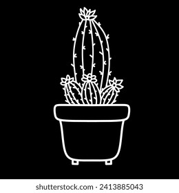 icono de cactus de fondo negro vector, icono plano, icono de contorno de trazo aislado en ilustración de vector plano de fondo negro, icono de negocio de aplicación móvil.