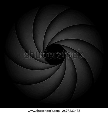 Black background with camera shutter, lens aperture dark vector background.