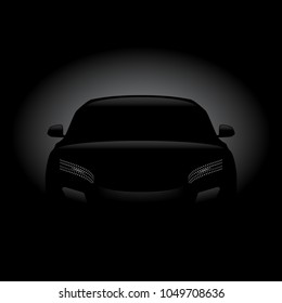 Black background with car silhouette and white lights