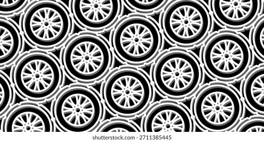 Black background with car tire texture. Design template for banners, posters, and social media.