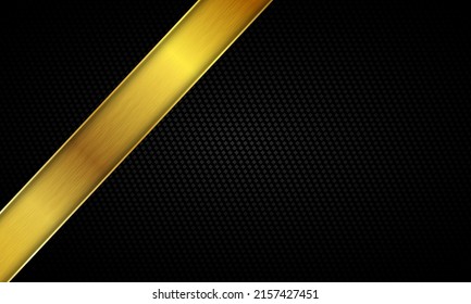 Black background. Black carbon fiber texture with gold metal frame. Dark metal texture steel background. Web design template vector illustration