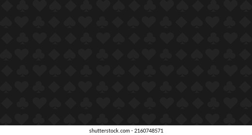 Black background with card suits. Spades, hearts, diamonds, clubs. Background for gambling, casino advertising. Vector illustration.