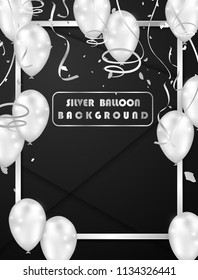 Black background celebrating with silver balloons.