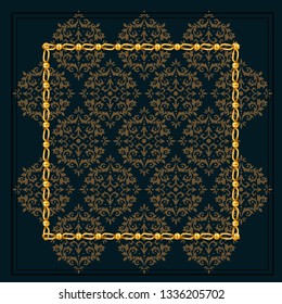 black background chain frame scarf pattern