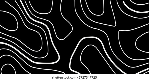 fundo preto com linhas de contorno brancas e limpas no estilo de um mapa topográfico, onde as linhas têm densidade e espessura variadas, formando várias formas orgânicas e onduladas