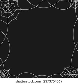 Black background with cobwebs for Halloween. Vector illustration with copy space