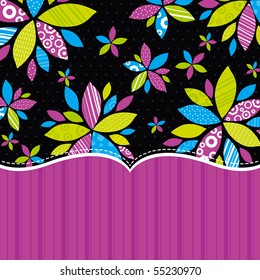 black background with  color flowers, vector illustration