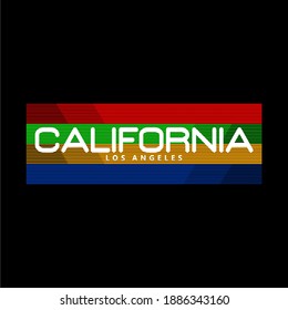black background, color line illustration and california writing, t shirt graphics, typography.