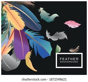 fondo negro con plumas coloreadas ilustración vectorial