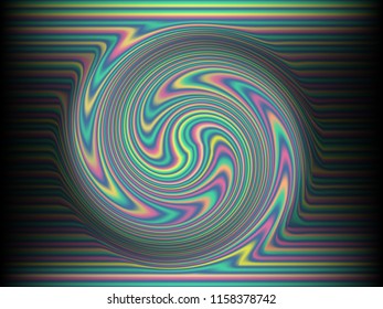 Black background with colored, iridescent twisted lines, neon effekt, glow