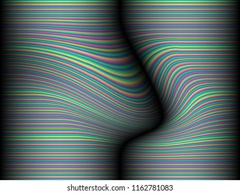 Black background with colored, iridescent twisted lines, neon effekt, glow