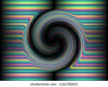 Black background with colored, iridescent twisted lines, neon effekt, glow