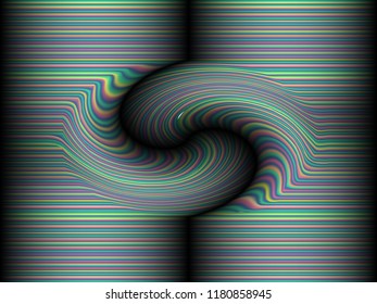 Black background with colored, iridescent twisted lines, neon effekt, glow