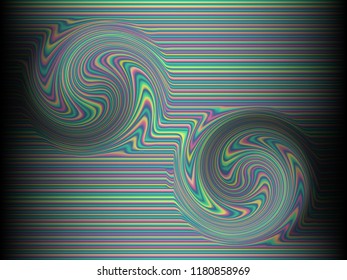 Black background with colored, iridescent twisted lines, neon effekt, glow