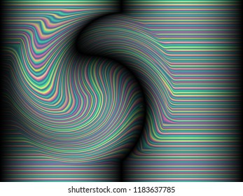 Black background with colored, iridescent twisted lines, neon effekt, glow