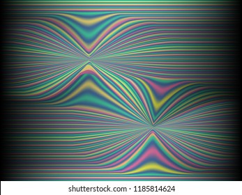 Black background with colored, iridescent twisted lines, neon effekt, glow