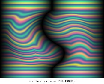 Black background with colored, iridescent twisted lines, neon effekt, glow