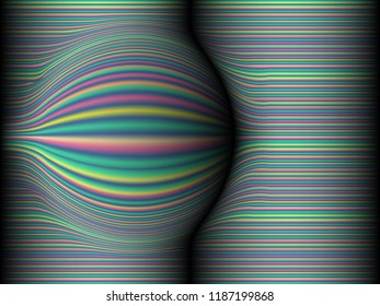 Black background with colored, iridescent twisted lines, neon effekt, glow