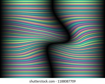 Black background with colored, iridescent twisted lines, neon effekt, glow