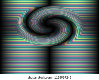 Black background with colored, iridescent twisted lines, neon effekt, glow