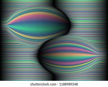 Black background with colored, iridescent twisted lines, neon effekt, glow