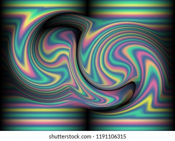 Black background with colored, iridescent twisted lines, neon effekt, glow