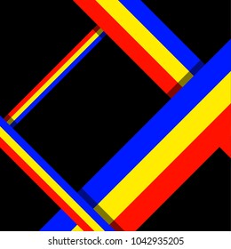 Black background with colored ribbons across