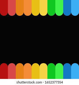 Black background with colored shapes. Colors of rainbow. Vector illustration.