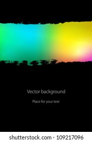 Black background with colorful brush stroke and place for text. Vector illustration