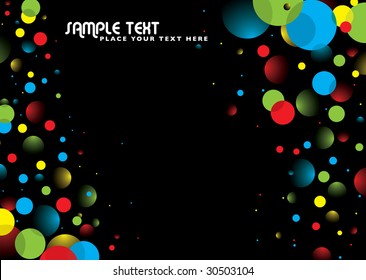 Black background with colorful bubbles with copy space