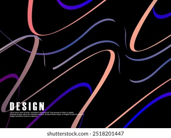 Black background with colorful gradient ribbon pattern. Black background with modern graffiti pattern.