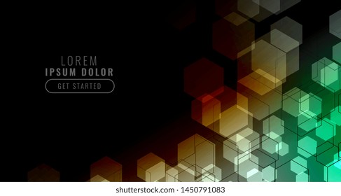 black background with colorful hexagonal grid