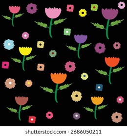 black background with colourful flowers