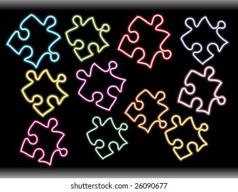 black background with colourful jigsaw illustration