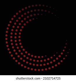 Un fondo negro contiene puntos rojos envueltos en movimiento circular