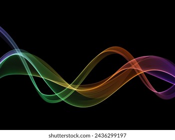 Fondo negro con una onda brillante curva. Flujo de onda de color.