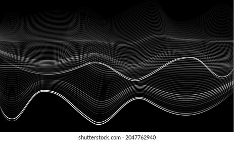 Black background of curved white lines. Vector background for advertising.