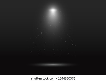 Black background. Dark backdrop with white spotlight shining on the floor. Studio room empty for advertising, product. Showroom of stand display for your graphic. Vector illustration.