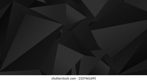 black background with dark grey diamond low poly shape and shadow.