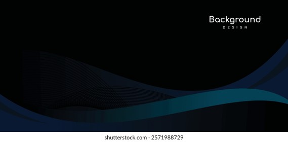 Black background with dark soft blue waves. Vector copy space background for banner or poster