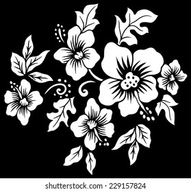 Black background designs on blooming flowers.