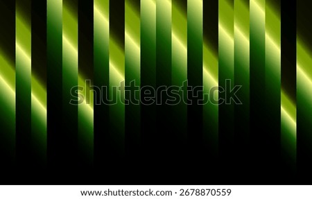 Black background with diagonal green and yellow gradient stripes. Iridescent bars create a festive tinsel-like effect, glowing with a holographic, celebratory mood.