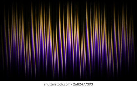 Schwarzer Hintergrund mit diagonal violetten und gelben Farbverlauf-Streifen. Schillernde Schnitte und schwarze Vignette