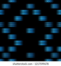 Black background with different tire track silhouettes blue colors