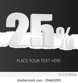 Black background and with a discount of 25 percent
