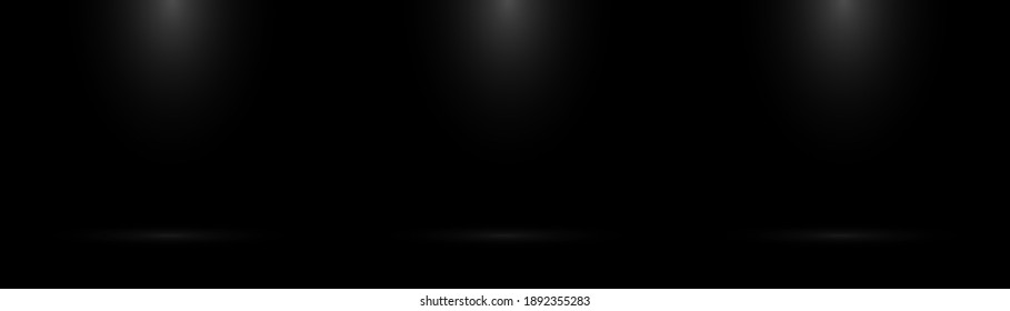Black background for display products. Abstract gradient background. Panorama view. Vector illustration