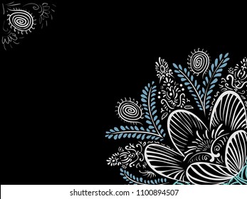 Black background with doodle tulip
