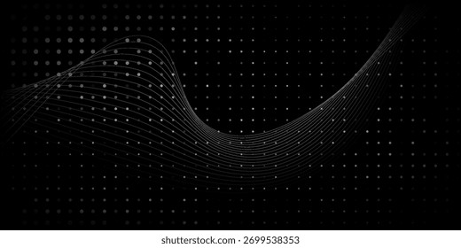 Diseño de puntos de fondo negro. Moderno patrón de línea ondulada en colores monocromos. brillante
